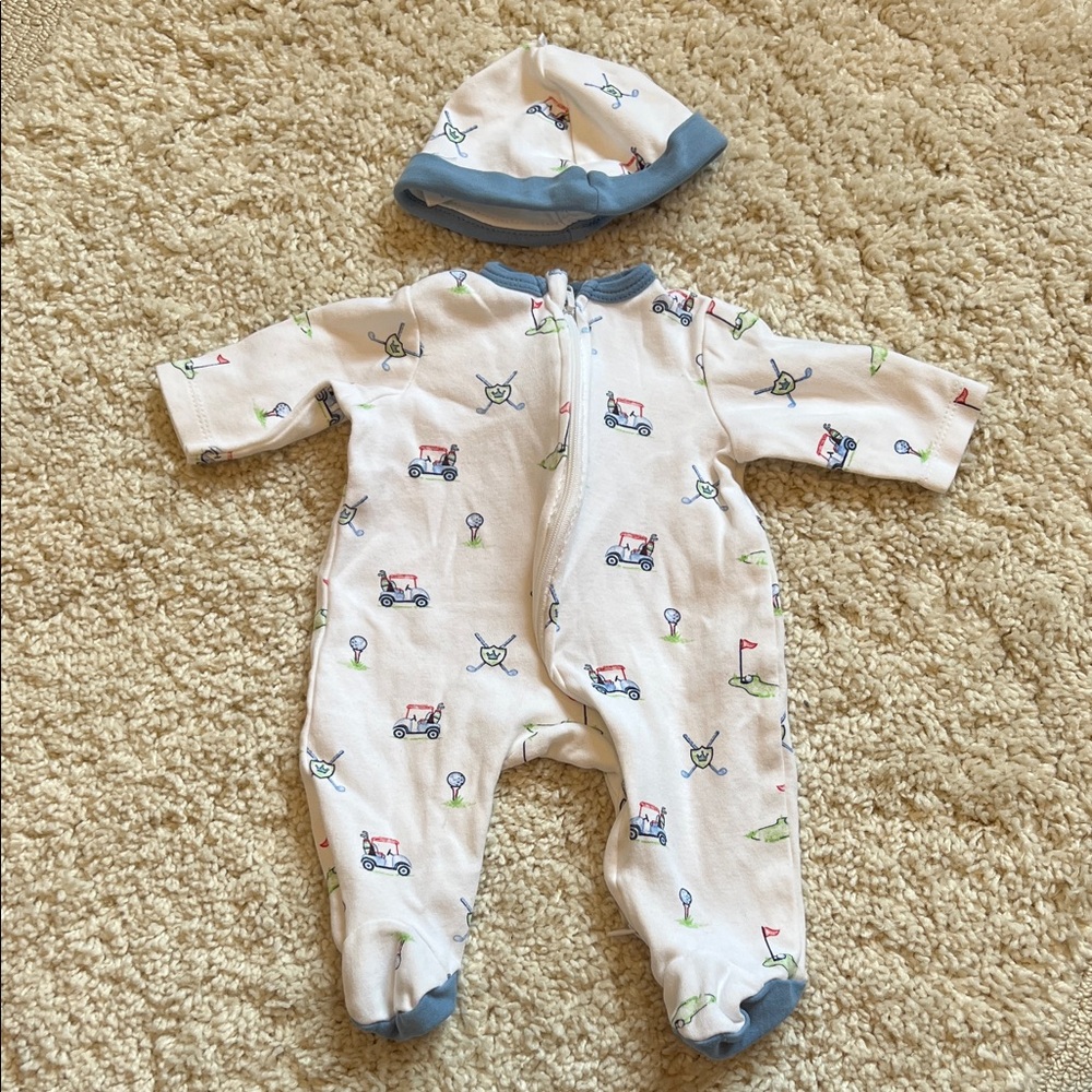 Little Me White and blue golf onesie